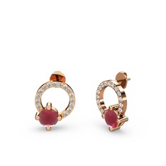 Sima Taşlı Küpe - Kök yakut ve swarovski 925 ayar rose altın kaplama gümüş küpe #pk6bon
