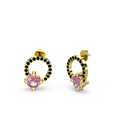 Pembe kuvars ve siyah zirkon 8 ayar altın küpe