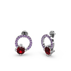 Sima Taşlı Küpe - Garnet ve ametist 18 ayar beyaz altın küpe #qnct11