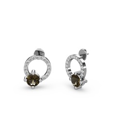 Dumanlı kuvars ve swarovski 18 ayar beyaz altın küpe