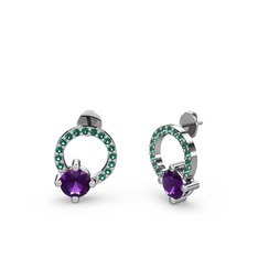 Ametist ve yeşil kuvars 8 ayar beyaz altın küpe