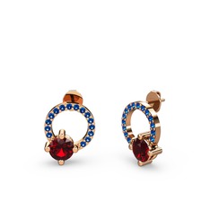 Garnet ve lab safir 18 ayar rose altın küpe