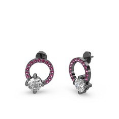 Sima Taşlı Küpe - Beyaz zirkon ve rodolit garnet 925 ayar siyah rodyum kaplama gümüş küpe #t091jb