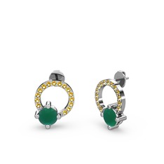 Sima Taşlı Küpe - Kök zümrüt ve sitrin 8 ayar beyaz altın küpe #u085g1