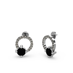 Sima Taşlı Küpe - Siyah zirkon ve dumanlı kuvars 925 ayar gümüş küpe #u6ojn5