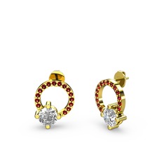 Sima Taşlı Küpe - Swarovski ve garnet 14 ayar altın küpe #uabkne