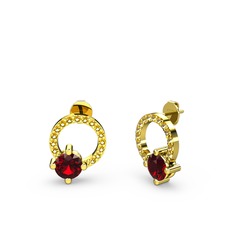 Garnet ve sitrin 8 ayar altın küpe