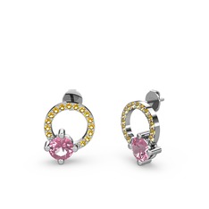 Sima Taşlı Küpe - Pembe kuvars ve sitrin 8 ayar beyaz altın küpe #xabd9g