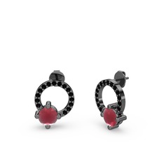 Sima Taşlı Küpe - Kök yakut ve siyah zirkon 925 ayar siyah rodyum kaplama gümüş küpe #xng4lm