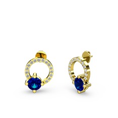 Lab safir ve swarovski 8 ayar altın küpe