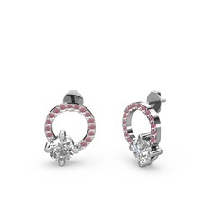 Sima Taşlı Küpe - Beyaz zirkon ve kök yakut 8 ayar beyaz altın küpe #y01u7b