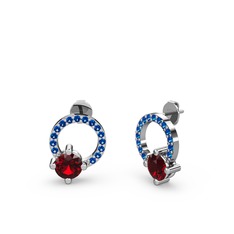 Garnet ve lab safir 8 ayar beyaz altın küpe