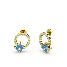 Akuamarin ve swarovski 8 ayar altın küpe