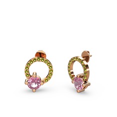 Sima Taşlı Küpe - Pembe kuvars ve peridot 925 ayar rose altın kaplama gümüş küpe #yba2bo