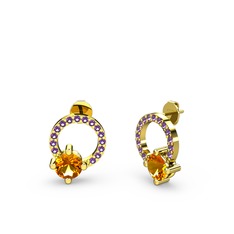 Sima Taşlı Küpe - Sitrin ve ametist 8 ayar altın küpe #ykzqtm