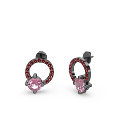 Pembe kuvars ve garnet 925 ayar siyah rodyum kaplama gümüş küpe