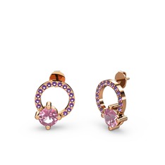 Sima Taşlı Küpe - Pembe kuvars ve ametist 925 ayar rose altın kaplama gümüş küpe #zmd1z7