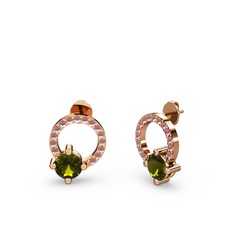Peridot ve kök yakut 925 ayar rose altın kaplama gümüş küpe