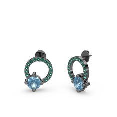 Sima Taşlı Küpe - Akuamarin ve yeşil kuvars 925 ayar siyah rodyum kaplama gümüş küpe #zvesey