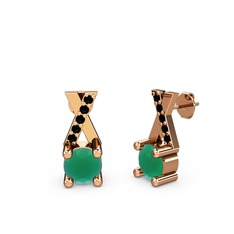 Kök zümrüt ve siyah zirkon 14 ayar rose altın küpe