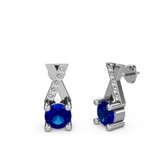 Lab safir ve swarovski 18 ayar beyaz altın küpe