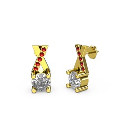 Beyaz zirkon ve garnet 8 ayar altın küpe