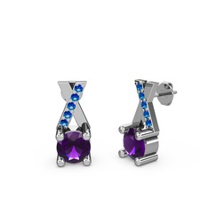 Taşlı Daire X Küpe - Ametist ve lab safir 14 ayar beyaz altın küpe #11sctzt