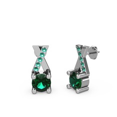 Taşlı Daire X Küpe - Yeşil kuvars 8 ayar beyaz altın küpe #11tzpfx