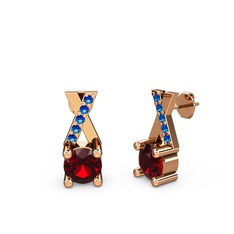 Taşlı Daire X Küpe - Garnet ve lab safir 18 ayar rose altın küpe #12j911q