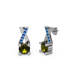 Peridot ve lab safir 14 ayar beyaz altın küpe