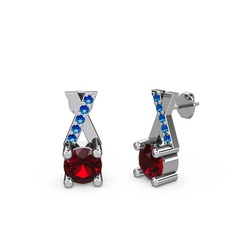 Taşlı Daire X Küpe - Garnet ve lab safir 14 ayar beyaz altın küpe #139w32v