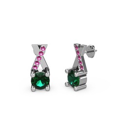Yeşil kuvars ve rodolit garnet 14 ayar beyaz altın küpe