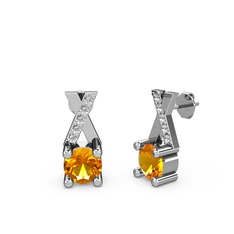 Taşlı Daire X Küpe - Sitrin ve swarovski 8 ayar beyaz altın küpe #14yv2hg