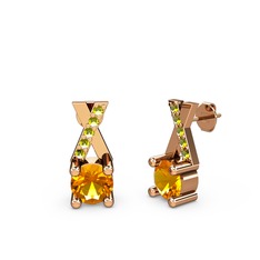 Taşlı Daire X Küpe - Sitrin ve peridot 14 ayar rose altın küpe #15qcj5z