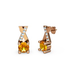 Taşlı Daire X Küpe - Sitrin ve akuamarin 18 ayar rose altın küpe #1622okn