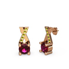 Taşlı Daire X Küpe - Rodolit garnet ve peridot 14 ayar rose altın küpe #164ibkq