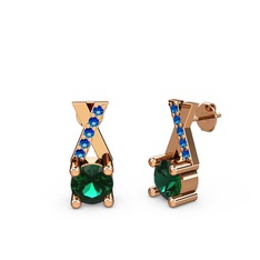 Taşlı Daire X Küpe - Yeşil kuvars ve lab safir 925 ayar rose altın kaplama gümüş küpe #165sp0c