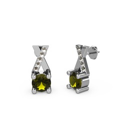 Peridot ve dumanlı kuvars 8 ayar beyaz altın küpe