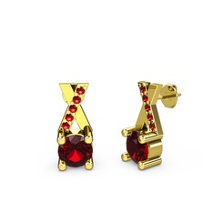 Taşlı Daire X Küpe - Garnet 18 ayar altın küpe #171a6su