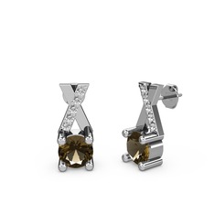 Taşlı Daire X Küpe - Dumanlı kuvars ve swarovski 8 ayar beyaz altın küpe #177azua