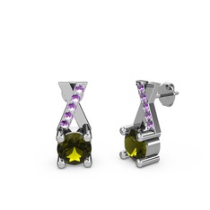 Taşlı Daire X Küpe - Peridot ve ametist 18 ayar beyaz altın küpe #17nkki0