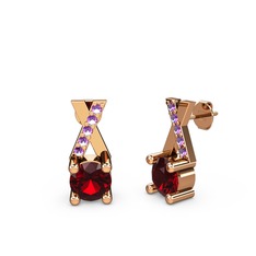 Taşlı Daire X Küpe - Garnet ve ametist 925 ayar rose altın kaplama gümüş küpe #17ry0da