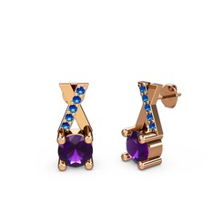 Taşlı Daire X Küpe - Ametist ve lab safir 8 ayar rose altın küpe #18dlodm