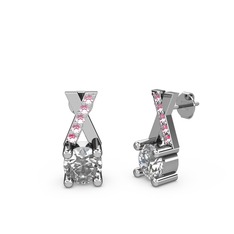 Taşlı Daire X Küpe - Swarovski ve pembe kuvars 925 ayar gümüş küpe #18i9x9
