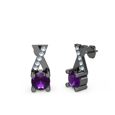 Ametist ve akuamarin 925 ayar siyah rodyum kaplama gümüş küpe