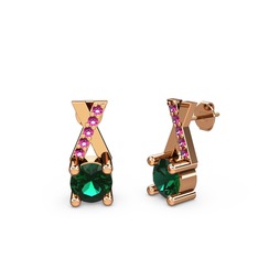 Taşlı Daire X Küpe - Yeşil kuvars ve rodolit garnet 18 ayar rose altın küpe #19qita