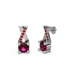 Taşlı Daire X Küpe - Rodolit garnet ve garnet 8 ayar beyaz altın küpe #19s9r4r