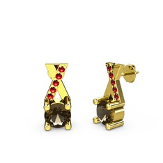 Taşlı Daire X Küpe - Dumanlı kuvars ve garnet 925 ayar altın kaplama gümüş küpe #19svzm3