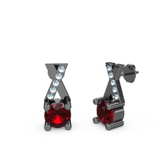 Garnet ve akuamarin 925 ayar siyah rodyum kaplama gümüş küpe