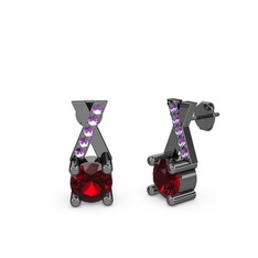 Taşlı Daire X Küpe - Garnet ve ametist 925 ayar siyah rodyum kaplama gümüş küpe #1by86c